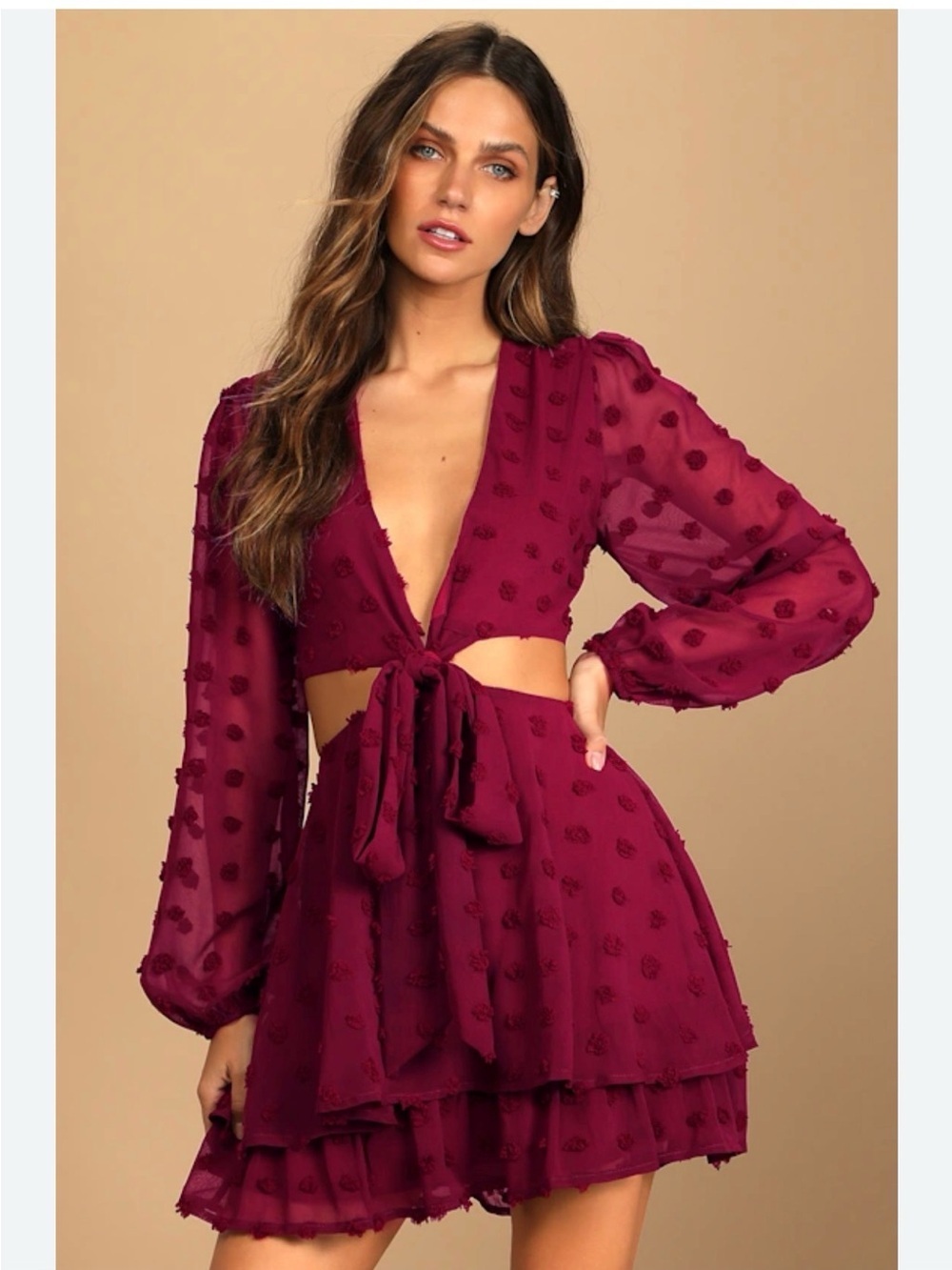 Lulu's Wine Red Textured Chiffon Top